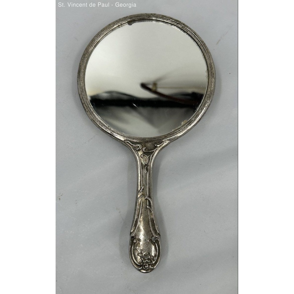 Vintage EPNS Silver Plate Metal Repousse Cherub Baby Hand Held Vanity Mirror VGC